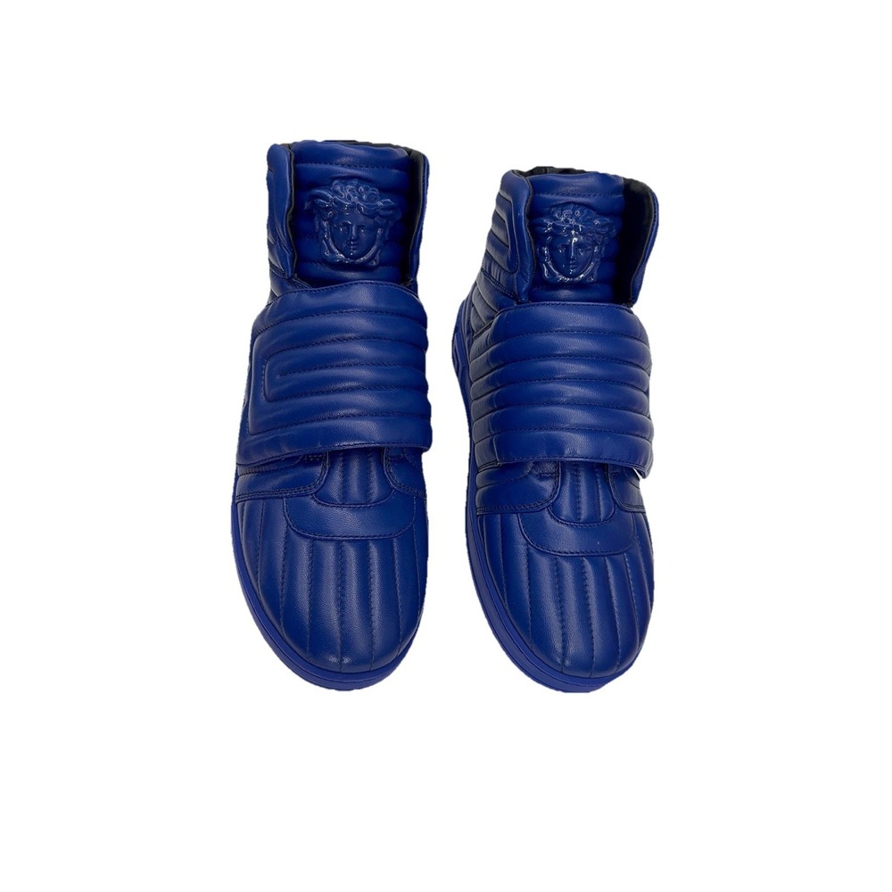 Versace‎ Medusa High Top Blue Quilted Leather Sneakers Size 40 EU / 8 US